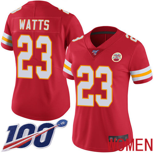 Women Kansas City Chiefs 23 Watts Armani Red Team Color Vapor Untouchable Limited Player 100th Season Football Nike NFL Jersey